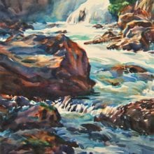 Gerald Fritzler, Firehole River Falls, watercolor,19 x 14, $5300