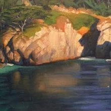 Jim Lamb, Gibson Beach-Pt. Lobos, oil on linen, 12 x 24, $4000