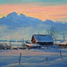 Tom Lockhart, Sunrise Mist Rising, oil on linen, 16 x 24, $3900