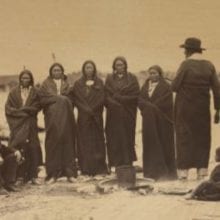 Alexander Gardner (1821-1882), Palladay, Fast Bear, Spotted Tail, White Eyes, Swift Bear, Whirlwind soldier, Big Mandan, Swift Bear's boy and others, 1868, albumen photograph