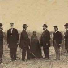 Alexander Gardner (1821-1882), General Terry, General Harney, General Sherman, Arapahoe Women Interpreter, General Sanborn, Col. Tappan and General Auger, 1868, albumen photograph