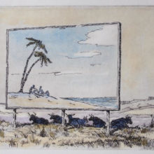 Joel Ostlind, A Shore of the Sagebrush Sea, etching with watercolor