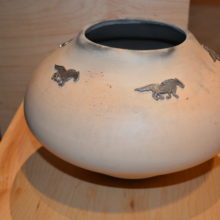 Jody Folwell, White Pot with Silver Horses, $7500