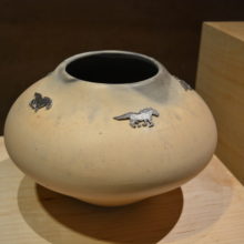 Jody Folwell, White Pot with Silver Horses, $7500
