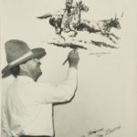 Edward Borein drawing cowboy with steer - 1934