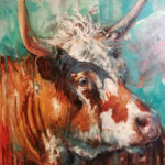 Oilpainting by Sonja Caywood of a horned Steer