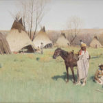 painting of Indians in a tipi village