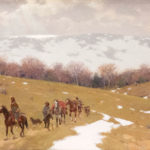 Painting of Indians traveling in a line with horses