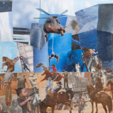 How the West was Won, collage and acrylic on canvas, 12 x 40, 2012