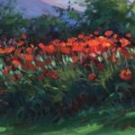 Oil painting of redish orange poppies
