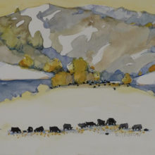 Elizabeth Thurow, Late Snow,  transparent watercolor and gold leaf, 7 x 7, $425 - SOLD