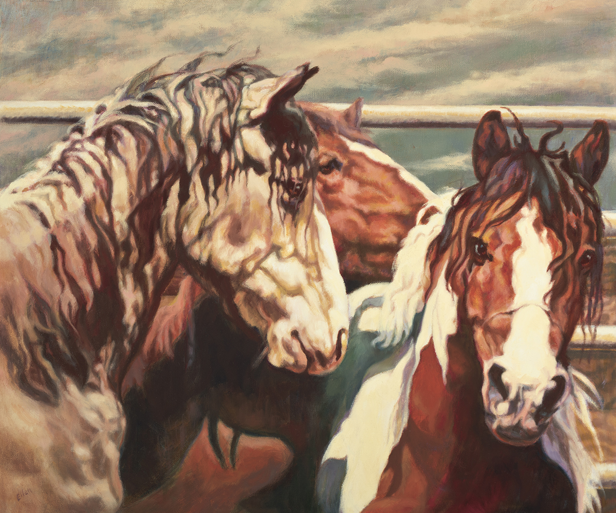 oil painting of horses
