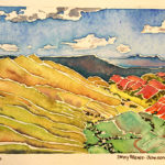 Watercolor of the view of Red Canyon coming into Lander, WY from the south