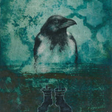 Karen Bondarchuk, Something Afoot, charcoal and ink on handmade gesso, 8 x 6, $500