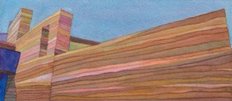 Painting of The Brinton Museum's rammed earth wall