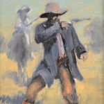 Oil painting of a standing ma in a cowboy hat