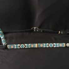 TJ Wald & Nate Wald, Brown and Blue Beaded Headstall with Rawhide, beads, leather and rawhide, 5/8, $500