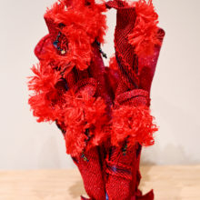 Christine Miller, Seeing Red, wire, metallic yarn, novelty yarn, beads, 2020