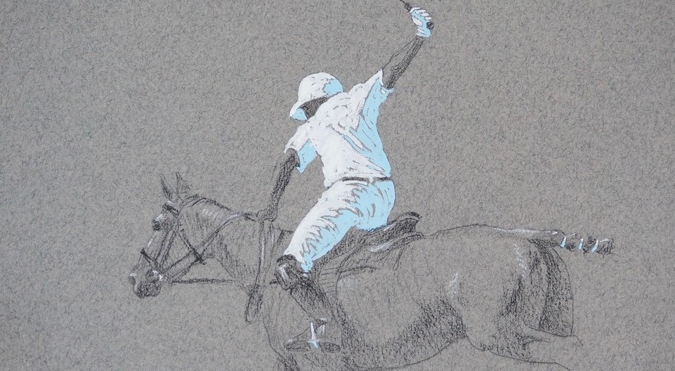 Drawing of a polo player on horse