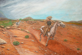 Painting of man riding a horse