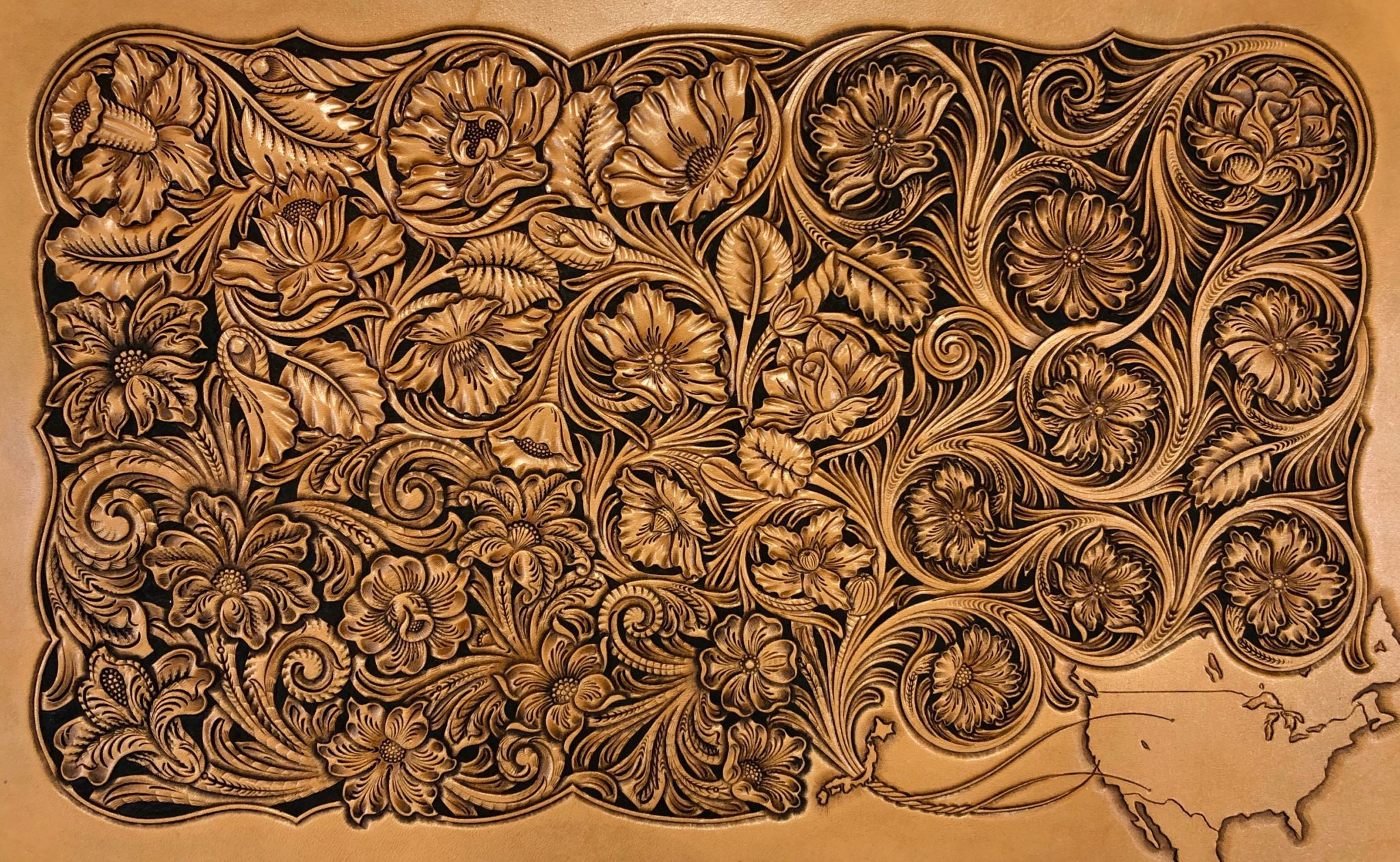Carved leather Panel by Taka Otsuka