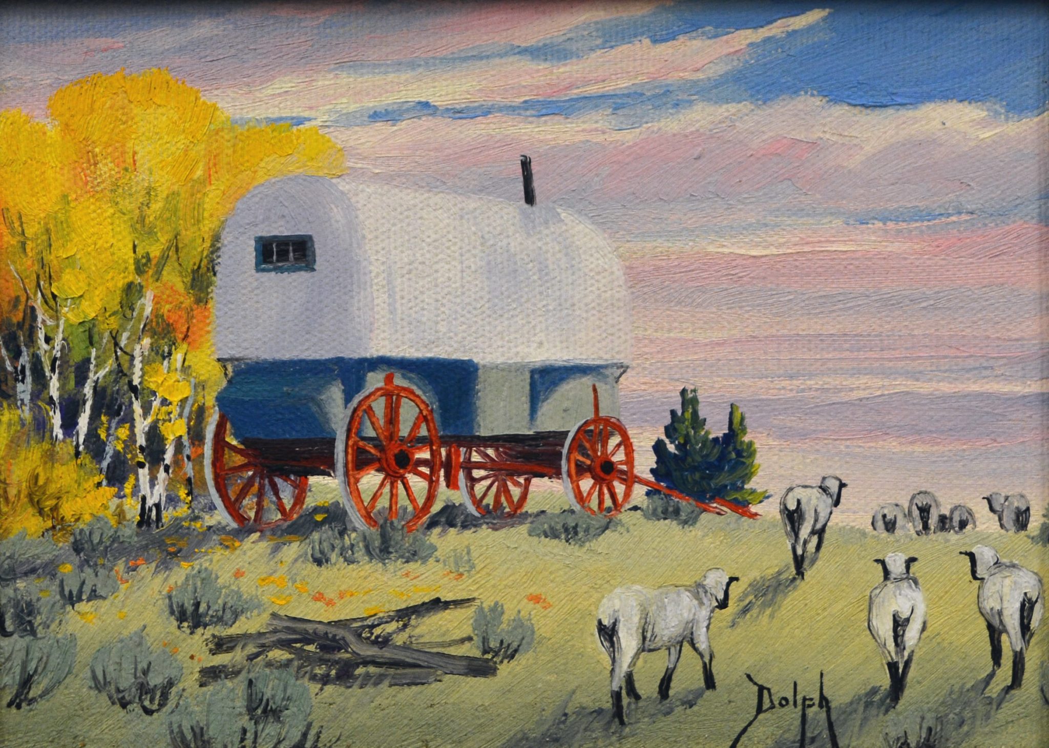 Painting of a sheep wagon by Dorothy Dolph