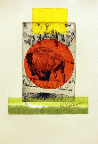 Bison etching and chine colle'