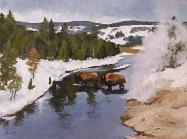 Bornong Crossing_the Firehole oil 12 x 16 $925